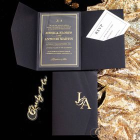 Luxury Gold-Touched Acrylic Invitation Card with Personalized Gold Name Tag CAPL053T