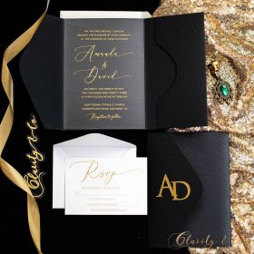 Sleek Gold Acrylic Invitation with Personalized Monogram Name Tag CAPL054T