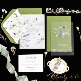 Lavender Wildflower Acrylic Wedding Invitations With Printed Vellum Wrap CAPV038T