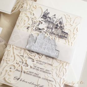 Majestic Castle Theme Acrylic Wedding Invitation Suites with Castle Design Name Tag CAPL055T