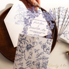 Lavender Wildflower Bloom Border Acrylic Wedding Invitations with Floral Wrap CAPL058