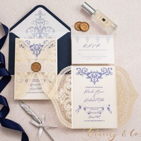 Baroque Elegance Acrylic Wedding Invitations with Classic Lace Laser Cut Pocket CAPL070