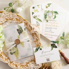 Botanical Floral Petunia Acrylic Invitation with Matched Vellum Pocket CAPV044