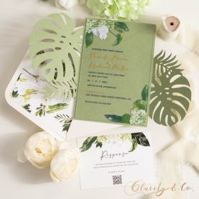 Botanical Greenery Floral Acrylic Invitation with Leafy Laser Cut Pocket CAPL073
