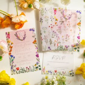 Colorful Spring Boho Wildflower Meadow Garden Acrylic Wedding Invitation Suite CAPV045
