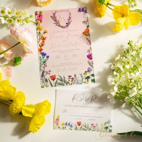 Modern Chic Boho Bright Wildflowers Acrylic Wedding Invitation CAX174
