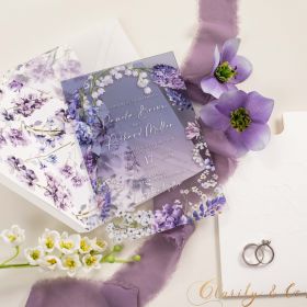Lavender Boho Blooms Acrylic Wedding Invitation with Letterpressing Ivory Pocket CAPL076