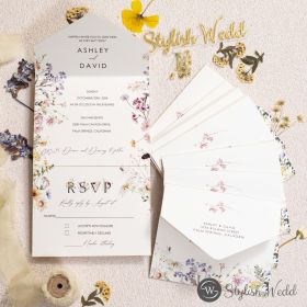 Foldable Flat Multi-Functional Wedding Invitation With Wildflower Design Swi133