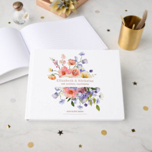 Flirty Floral Meadow Summer Wedding Foil Guest Book
