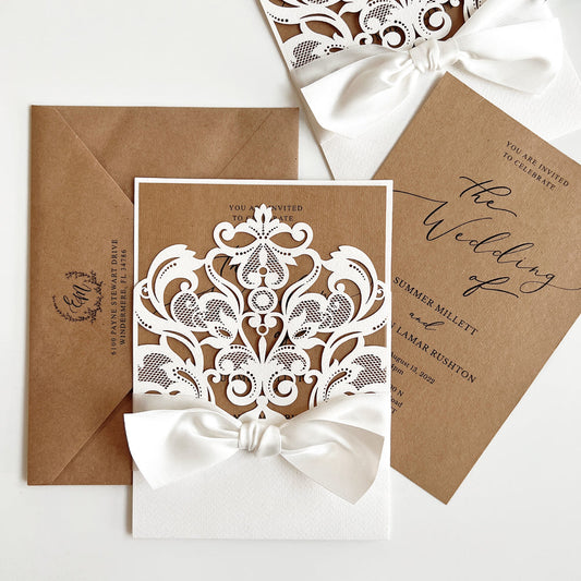 Floral the Wedding of Invitations Personalized Wedding Cards with Ribbon Bows
