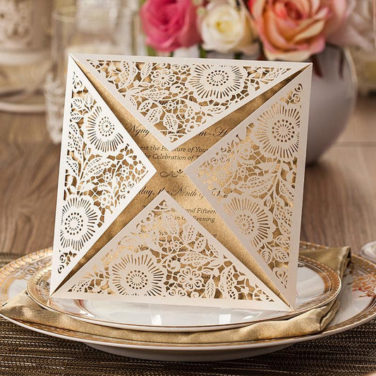 Floral Wedding Invitation Laser Cut Bridal Shower Invitation Cards - Set of 50