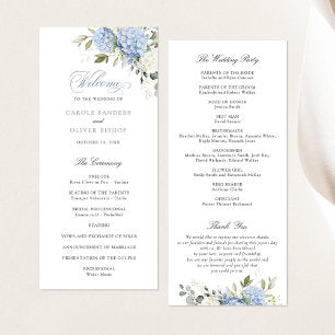 Floral Blue Hydrangea Greenery Wedding Program