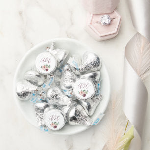 Floral Burgundy Blush Pink Script Initials Wedding Hershey®'s Kisses®