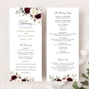 Floral Burgundy White Greenery Wedding Program