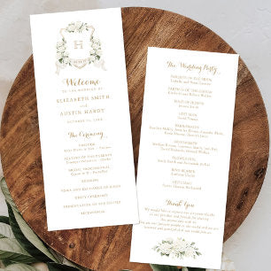 Floral Elegant White Hydrangea Crest Wedding Program