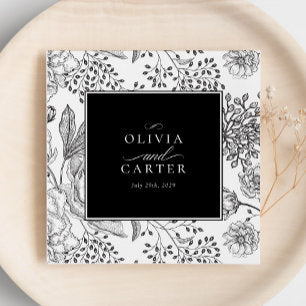 Floral Periwinkle Elegant Black Wedding Napkins