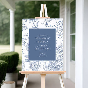 Floral Periwinkle Elegant Wedding Welcome Sign
