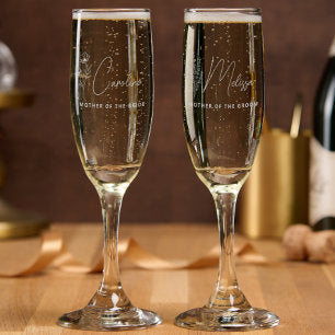 Floral Personalized Mother of the Bride Groom Champagne Flute
