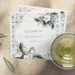 Floral Tiles Moroccan Tropical Wedding Napkins