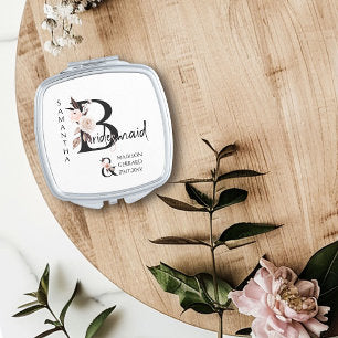 Floral Wedding Flower Letter Boho Bridesmaid Compact Mirror