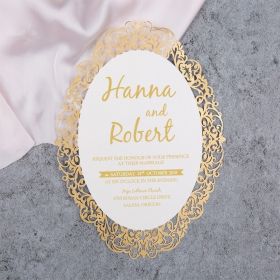 Foil Gold Mirror Shape Laser Cut Wedding Invitation Swws097