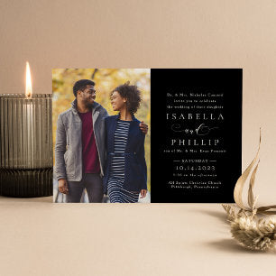 Formal black and white elegant photo wedding invitation