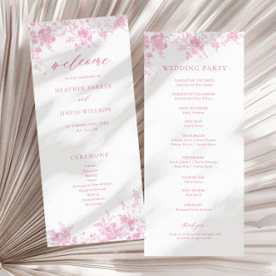 French Toile Classic Pink Floral Wedding Program