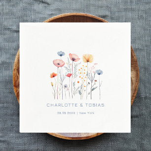 Fresh Wildflower White Wedding Napkins