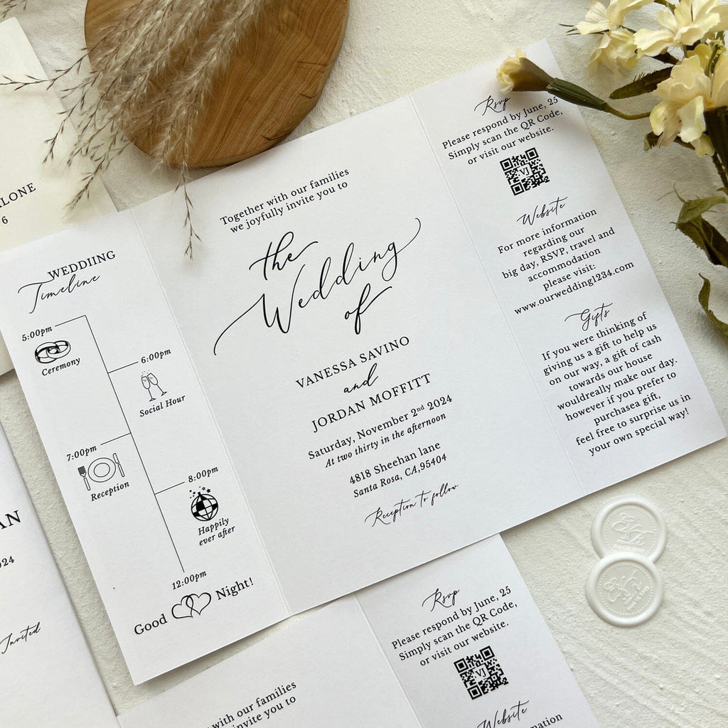Gate fold Wedding Invitation, Modern Folded Wedding Invite, Tri-fold Card