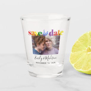 Gay Wedding Rainbow Save the Date Photo Shot Glass