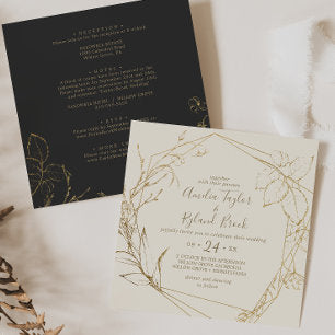 Gilded Floral Cream and Gold All In One Wedding Invitation