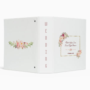 Glam Gold Blush Pink Floral Wedding Photo Album 3 Ring Binder