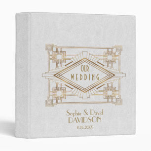 Glam Gold White Great Gatsby Wedding Photo Album 3 Ring Binder