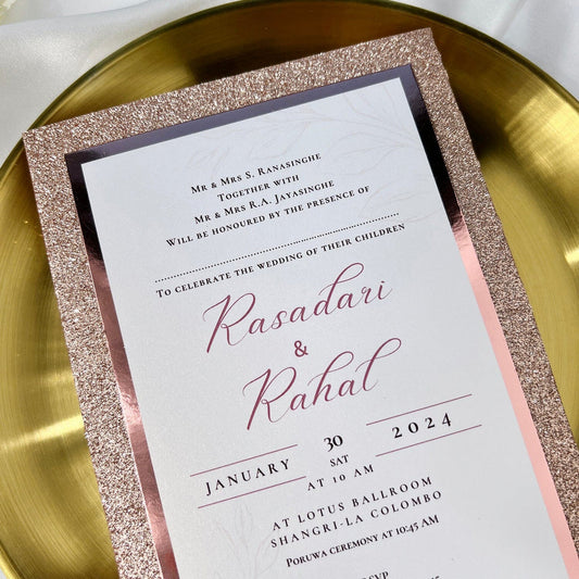 Glitter Rose Gold Wedding Invitation, Blush Modern Calligraphy Wedding Invites, Luxury Tir-Layers Invitations