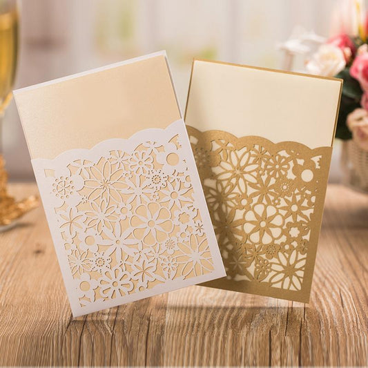 Gold Flower Wedding Invitations Elegant Invitation Cards - Set of 50pcs