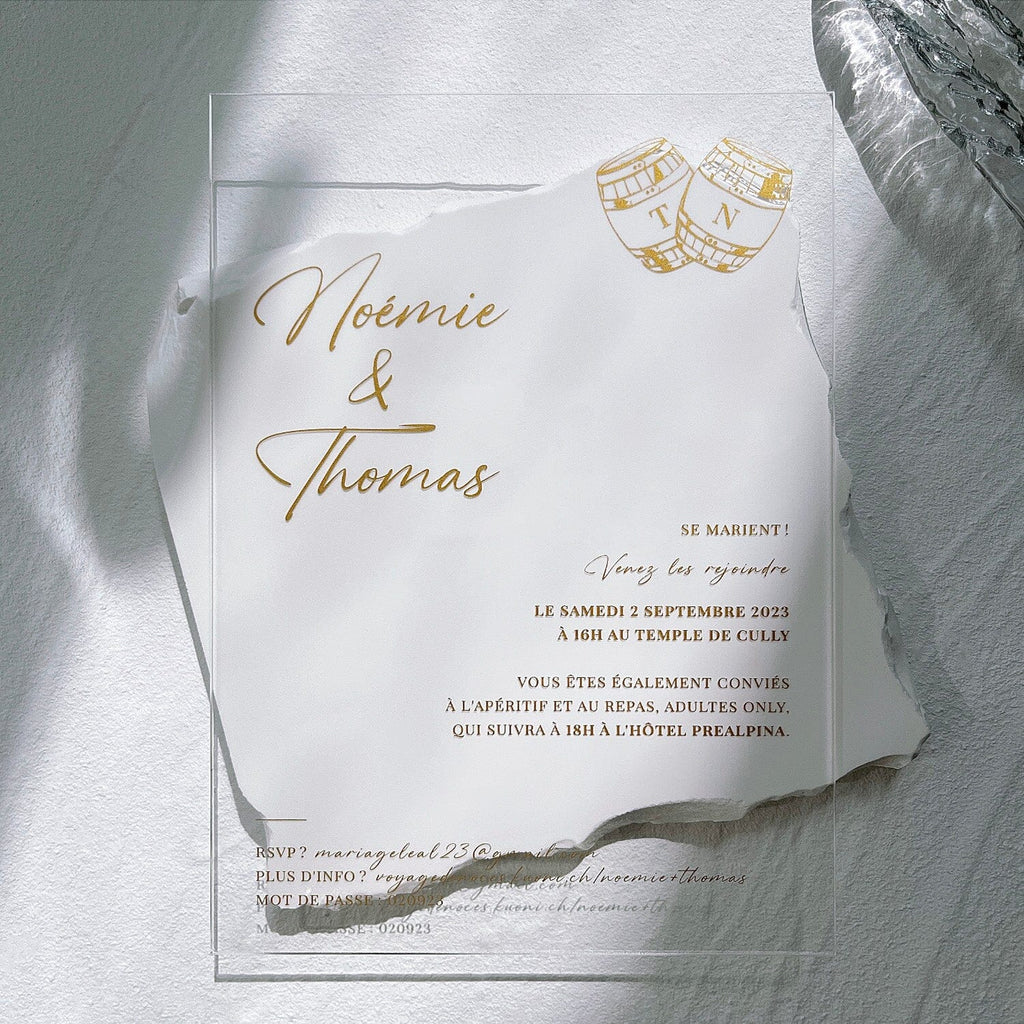 Gold Foil Clear Acrylic Wedding Invitations, Personalized Transparent Invitation