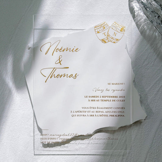 Gold Foil Clear Acrylic Wedding Invitations, Personalized Transparent Invitation