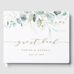 Gold and Green Botanical Wedding Guest Book