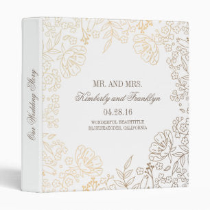 Gold and White Floral Vintage Wedding 3 Ring Binder