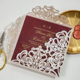 Gold Foil Clear Acrylic Wedding Invitations With Ivory Laser Cut Pocket Sapl003