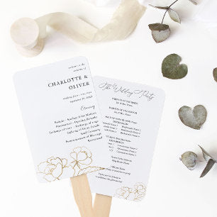 Gold Lined Floral Wedding Program 2 Hand Fan