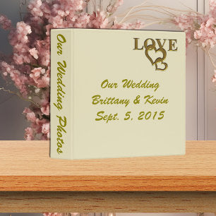 Gold Love and Hearts Bride and Groom Wedding Album 3 Ring Binder