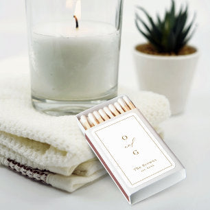 Gold modern couple monograms minimalist wedding matchboxes