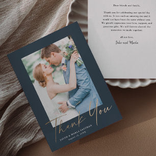 Gold Script Photo Wedding Thank You Card
