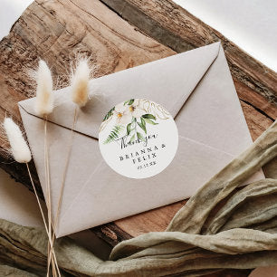 Gold Tropical Foliage Thank You Wedding Favor Classic Round Sticker