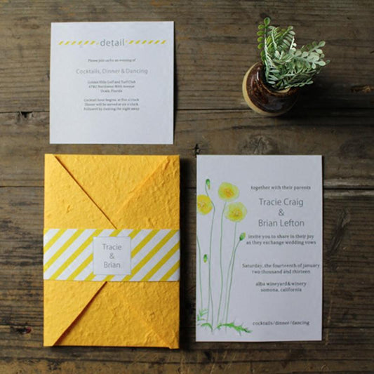Golden Yellow Wedding Invitations Handmade Paper Cards Print Your Invite Wording