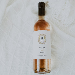 Golden Crest Elegant Wedding Monogram Wine Label