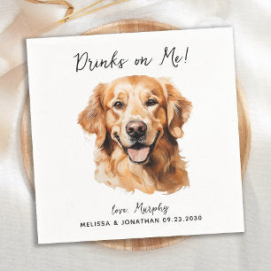 Golden Retriever Modern Dog Wedding Cocktail Napkins
