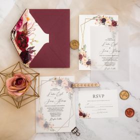 Gorgeous Rivet Vellum Overlay With Burgundy Floral Pattern Around Framed Wording Swvl021