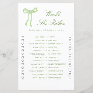 Green Bow Would She Rather Bridal Shower Game